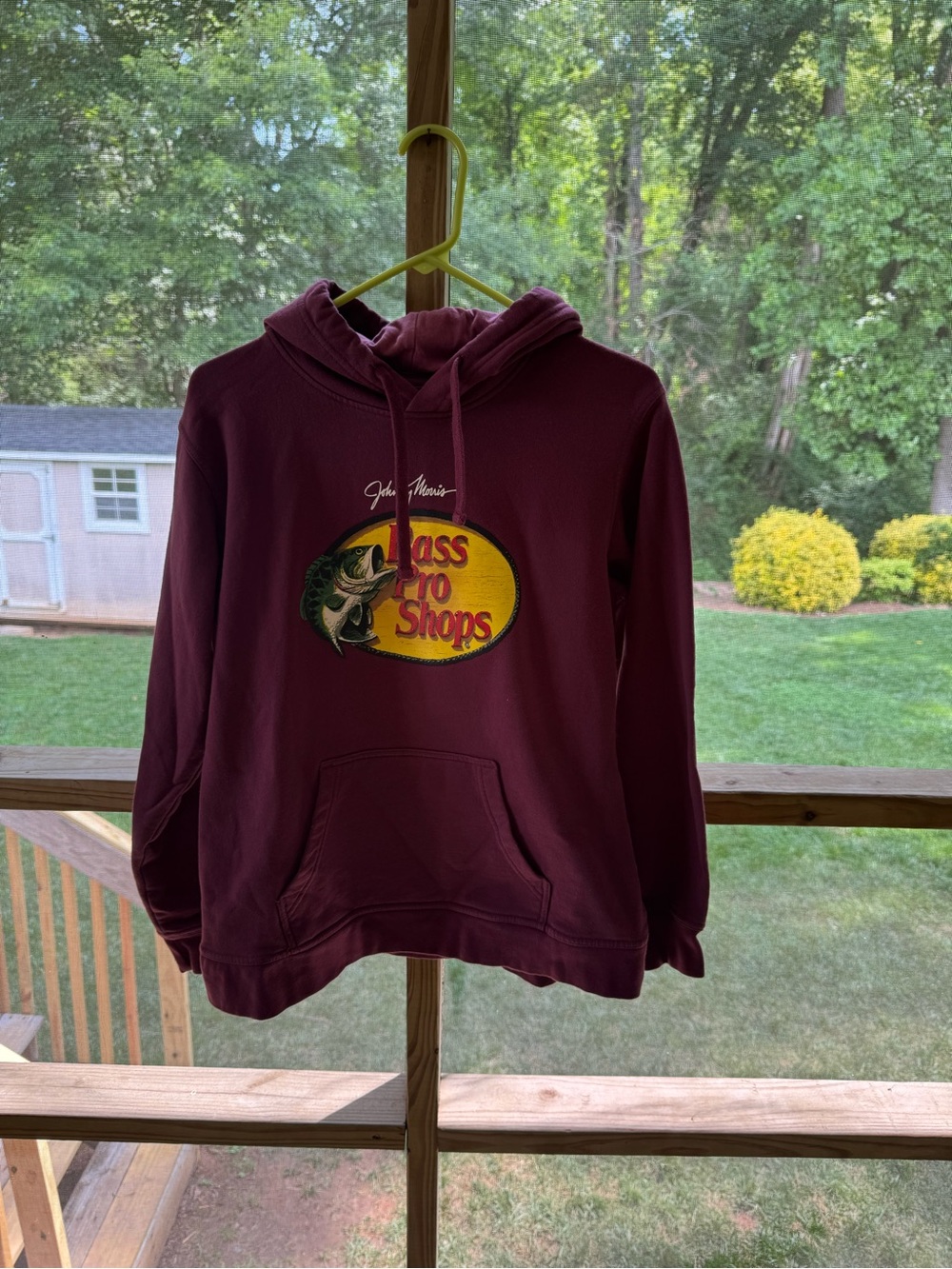 Bass Pro Shops Maroon Pullover Hoodie with Fish Emblem